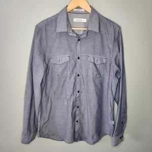Calvin Klein Mens Lightweight Linen Cotton Button Up Shirt Long Sleeve Blue Sz M